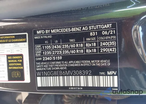 2021 Mercedes-Benz Glc 300 4Matic Suv из США, поврежденный, VIN W1N0G8EB6MV308392